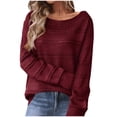 thumbnail image 1 of MaFYtyTPR Women's Sweater Tops Casual Solid Color Crew Collar Fall/Winter Long Sleeved Loose Sweaters Blouse Wine S, 1 of 4