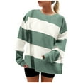 thumbnail image 1 of MaFYtyTPR Women's Sweatshirts Top Fashionable And Comfortable Striped Loose Shoulder Regular Solid Color Pullover Tops Green S, 1 of 4