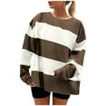 thumbnail image 1 of MaFYtyTPR Women's Sweatshirts Top Fashionable And Comfortable Striped Loose Shoulder Regular Solid Color Pullover Tops Khaki XL, 1 of 4