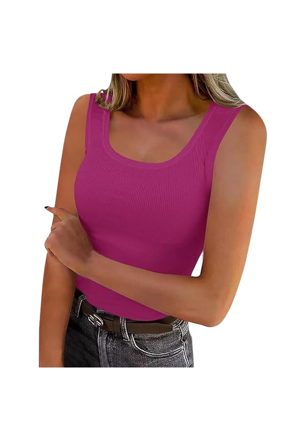 Women's Tank Tops Casual Elegant U-Neck Body-Hugging Sleeveless Vest Top for Women Hot Pink XXL