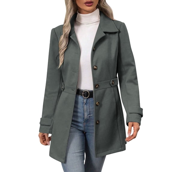 MaFYtyTPR Women's Thick Coats Fashion Ladies Solid Color Casual Long Sleeve Button Lapel Collar Outwear Jackets Gray XXL