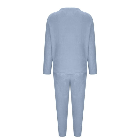 MaFYtyTPR Women's Thick Flannel Warm Pajama Set Solid Color Loose Thermal And Casual Home Clothes Pajama Suits Z-Blue Free Size
