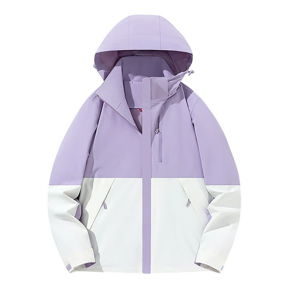 MaFYtyTPR Women's Thin Loose Jackets Ladies Color Match Pocket Hooded Breathable Lightweight Outwear Tops Purple M