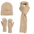 thumbnail image 1 of MaFYtyTPR Women's Three-piece Set Of Hat Gloves And Scarf Winter Outdoor Solid Color Warmth Knitted Woolen Hat Neck Protation Scarf And Gloves Khaki, 1 of 3