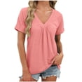 thumbnail image 1 of MaFYtyTPR Women's V-Neck Pleated Tops Casual Fashion Solid Color Summer Short Sleeve Loose Comfy Blouse Pink XXL, 1 of 5