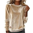 thumbnail image 1 of MaFYtyTPR Women's Velvet Sweatshirts Tops Casual Solid Color Long Sleeved Round Neck Loose Pullover Blouse Khaki L, 1 of 5