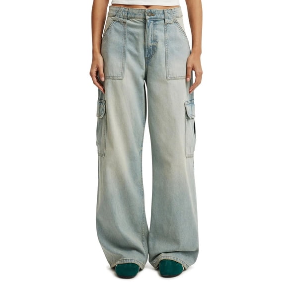 MaFYtyTPR Women's Wide Legs Jeans Fashion Solid Color High Waisted Mutiple Pockets Full Length Loose Pants B-Dark Blue L