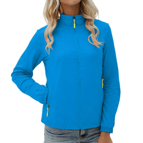 MaFYtyTPR Women's Windbreaker Jacket Fashion Ladies Solid Color Windproof Hooded Jackets For Hiking Travel Blue XL