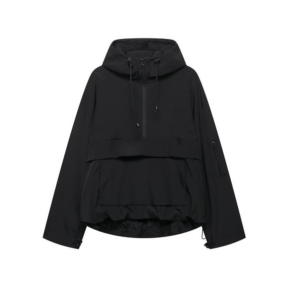 MaFYtyTPR Women's Windproof Jacket Three-Proof Fabric Multi-Color Pocket Jacket Long-Sleeved Hooded Casual Windbreak Coat Black L
