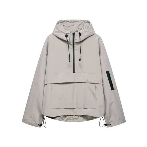 MaFYtyTPR Women's Windproof Jacket Three-Proof Fabric Multi-Color Pocket Jacket Long-Sleeved Hooded Casual Windbreak Coat Gray L