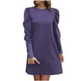 thumbnail image 1 of MaFYtyTPR Women's Winter Dress Solid Color Round Neck Long Sleeve Loose Knitted Sweater Knee-High Dresses Purple XXL, 1 of 5