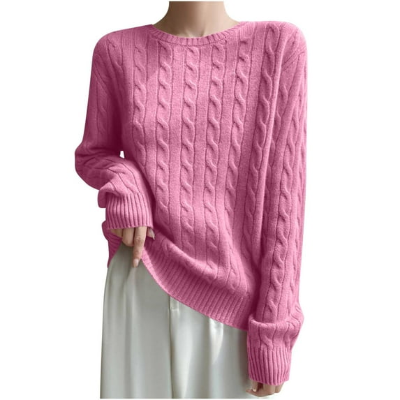 MaFYtyTPR Women's Winter Sweater Fashion Solid Color Knitted Long Sleeve Crew Neck Textured Sweaters