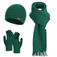 thumbnail image 1 of MaFYtyTPR Women's Winter Warm Three-piece Set Fashion Warm Solid Color Earmuffs Knitted Hat Wool Cap Hat Scarf Gloves 3PCs Sets Green Free Size, 1 of 5