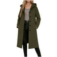 thumbnail image 1 of MaFYtyTPR Women's Woolen Coat Casual Warm Winter Daily Solid Color Pocket Button Hooded Versatile Long Coats Army Green XXL, 1 of 5