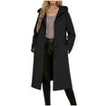 thumbnail image 1 of MaFYtyTPR Women's Woolen Coat Casual Warm Winter Daily Solid Color Pocket Button Hooded Versatile Long Coats Black L, 1 of 5