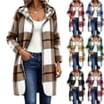 thumbnail image 1 of MaFYtyTPR Women's Zip Up Plaid Hoodies Mid-Length Curved Hem Sweatshirt Coats Fall Winter Casual Hooded Jacket with Pockets Green L, 1 of 7