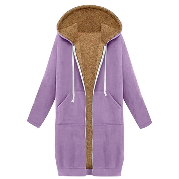 MaFYtyTPR Women's Zip up Coats Fashion Fleece Knee Length Casual Long Sleeve Comfy Hooded Jackets With Pocket Purple XXXL