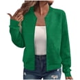 thumbnail image 1 of MaFYtyTPR Women's Zipper Jacket Fall Winter Casual Solid Long Sleeved Textured Hoodless Coat Tops Green L, 1 of 6