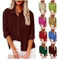 thumbnail image 1 of MaFYtyTPR Womens Button Down Shirts Cotton Linen Casual Blouse Long Sleeve Solid Color Turn-down Collar Tops with Pockets for Daily Wear A-Red L, 1 of 9