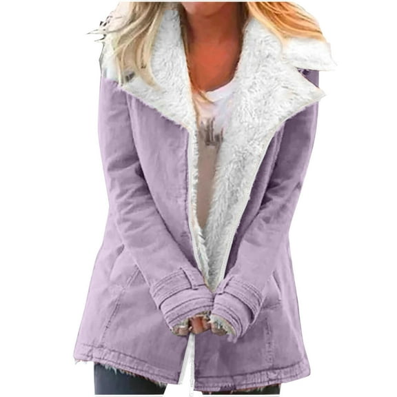 MaFYtyTPR Womens Fuzzy Fleece Coats Fashion Solid Color Lapel Zipper Casual Long Sleeves with Pockets Warm Cardigan Coat Tops Purple S