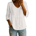 thumbnail image 1 of MaFYtyTPR Womens Linen Shirts 3/4 Sleeve Tops for Women Trendy Solid Color V-Neck Button Cardigan Lightweight Loose Three-Quarter Tee Blouse Z-White XXL, 1 of 5