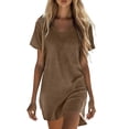 thumbnail image 1 of MaFYtyTPR Womens T-Shirt Dresses Plus Size Summer Short Sleeve Loose V-Neck Pocket Casual Swing Dress Fashion Solid Color Sundress for Women Coffee L, 1 of 5