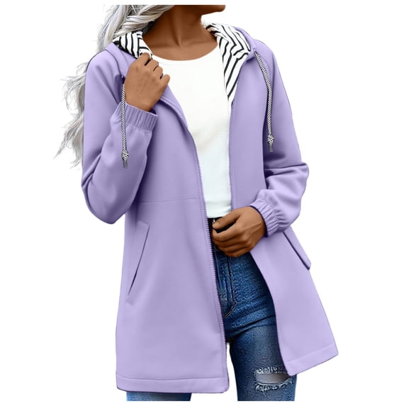 MaFYtyTPR Womens Waterproof Raincoat Fashion Solid Color Windproof Hooded Long Sleeve Drawstring Jackets with Pockets Purple#01 S