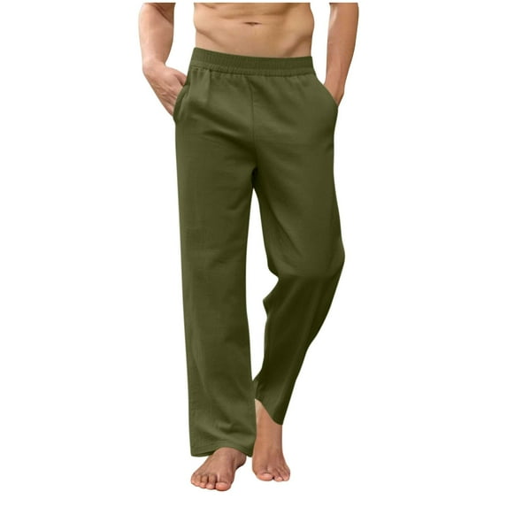 MaFYtyTPR Yoga Pants for Men Man Solid Color Loose Casual Elastic Waist Sports Long Pants With Pockets Army Green L