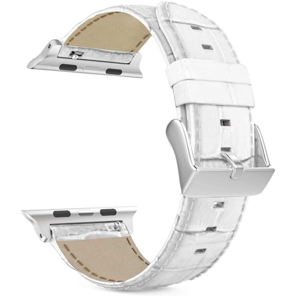 MaKTech Leather Strap Crocodile Section Pattern Compatible with Apple Watch Series 8/7/6/SE/Ultra/2022 (45mm/44mm/49mm,White)