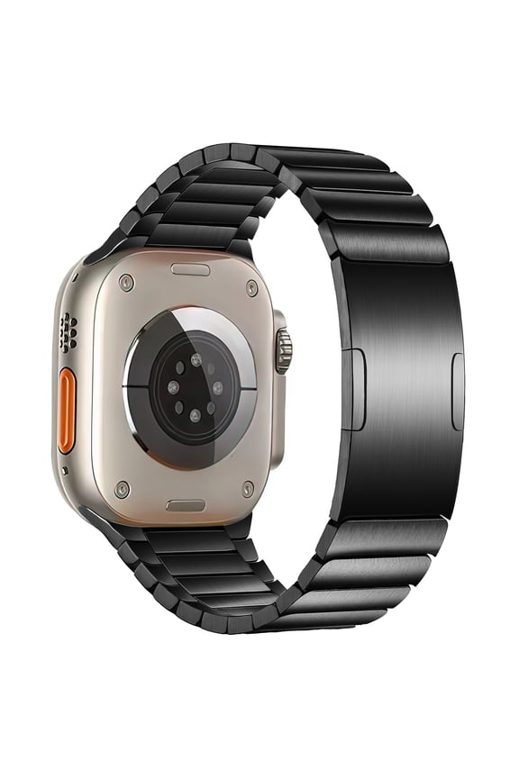 Titanium Watch Bracelet Band,Light-Weight Metal Rounded Corner Link Strap with Embedded Buckle,for Apple Watch Series 11/10/9/8/7,Ultra 3/2/1,SE 3/2/1 [2025] (46mm/45mm/44mm/49mm,Black)