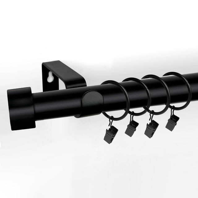 MaKefeile Wall Mount Single Black Curtains Rods with Curtain Rings Clips Set, 48-144 in