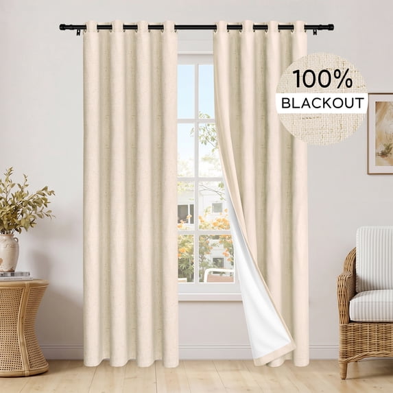 MaKefeile 100% Blackout Linen Blend Grommet Curtains for Bedroom, Thermal Insulated Curtains for Living Room,W52 x L102 Inch,Light Greenish Gray,2 Panels