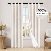 MaKefeile 100% Blackout Linen Blend Grommet Curtains for Bedroom, Thermal Insulated Curtains for Living Room,W52 x L90 Inch,Linen White,2 Panels