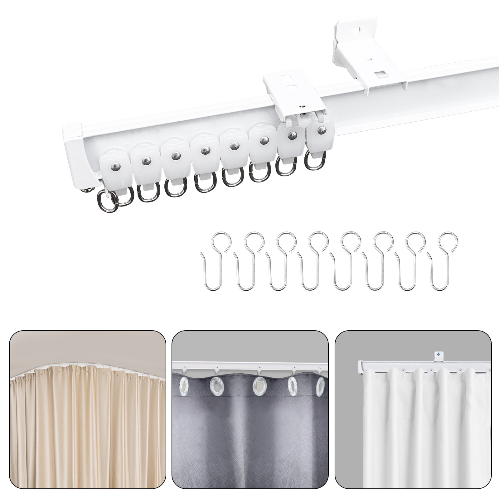 MaKefeile Ceiling Wall Mounted Curtain Track with Hooks Flexible