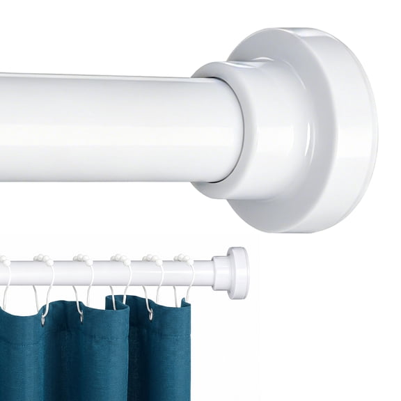 MaKefeile Shower Curtain Rod 32-41 Inch Adjustable Metal Spring Tension Rod No Drill Curtain Rods for Window Bathroom Kitchen,White