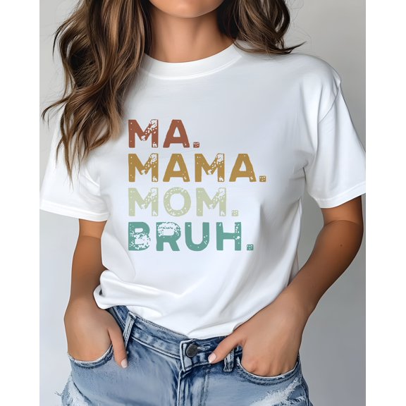 MaMa Bruh Women's Short Sleeve Graphic T-Shirt 1 Pcs Tee 100% Heavy Cotton - Comfortable Crew Neck, Soft Tees Casual Tops