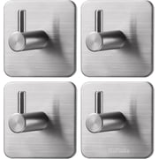 MaPinKa 4 Pack Silver Adhesive Chrome Hooks - Heavy Duty Waterproof Wall Hooks, Perfect for Bathroom, Kitchen or Bedroom - SUS 304 Stainless Steel Towel Hooks Included