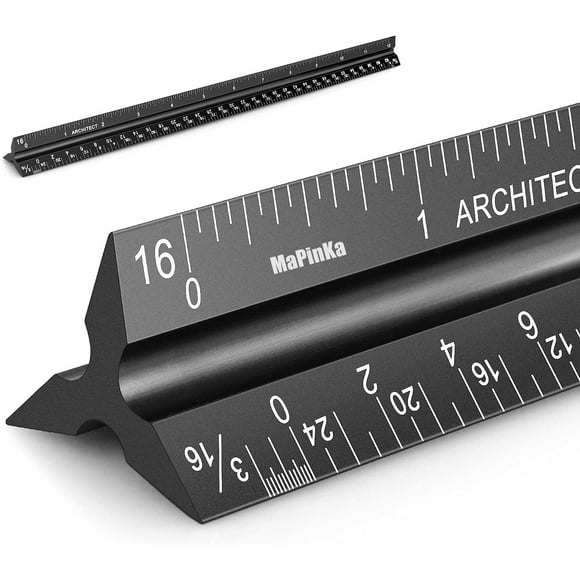 MaPinKa Architectural Triangular Scale Ruler, Laser-Etched Aluminum 12'' Triangular Ruler for Architects, Students, Draftsman, and Engineers Black