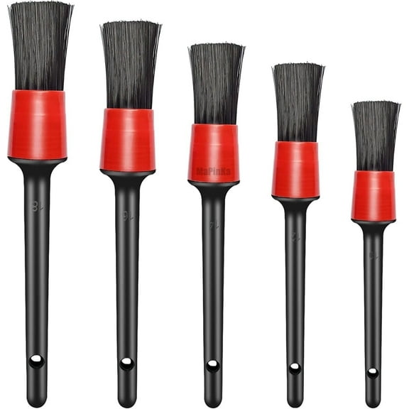 MaPinKa Detailing Brush Sets - 5 Different Sizes | Natural Boar Hair & Mixed Fiber | Plastic Handle Automotive Detailing Brushes for Cleaning Wheels, Engine, Interior, Air Vents, Car, Motorcycle