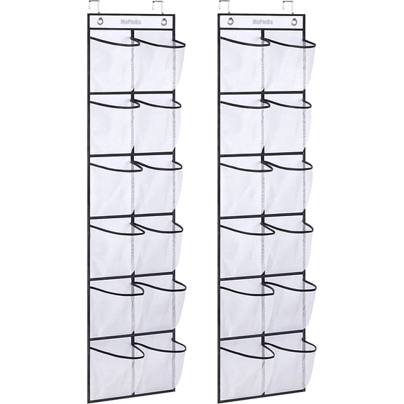 MaPinKa Over The Door Shoe Organizer with Neatly Hang and Store Your Shoes - 12 Large Mesh Pockets for Neat and Tidy Storage - Hanging Narrow Closet Door - 2 Pack, White