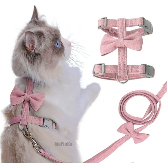 MaPinKa Escape Proof Cat Harness and Leash Set for Lightweight and Breathable Walking - Adjustable for Small Pets for Cat, Kitten, Puppy, Rabbit, Ferret (Pink M)