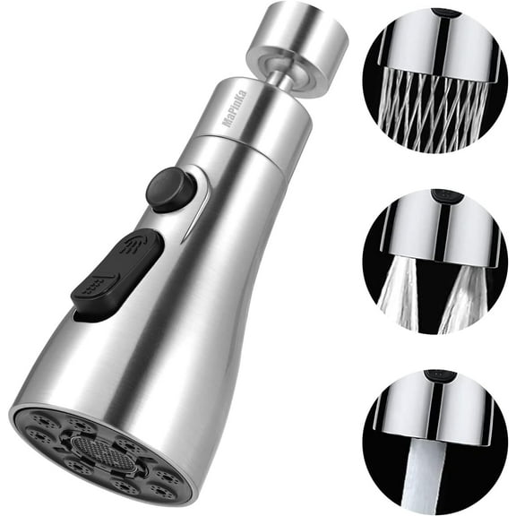 MaPinKa Kitchen Faucet Head Replacement 360 Swivel - Pull Down Faucet Spray Head, Pull Out Faucet Sprayer Nozzle,Three Function Kitchen Tap Spray Spout Part, Only For G1/2 Connector