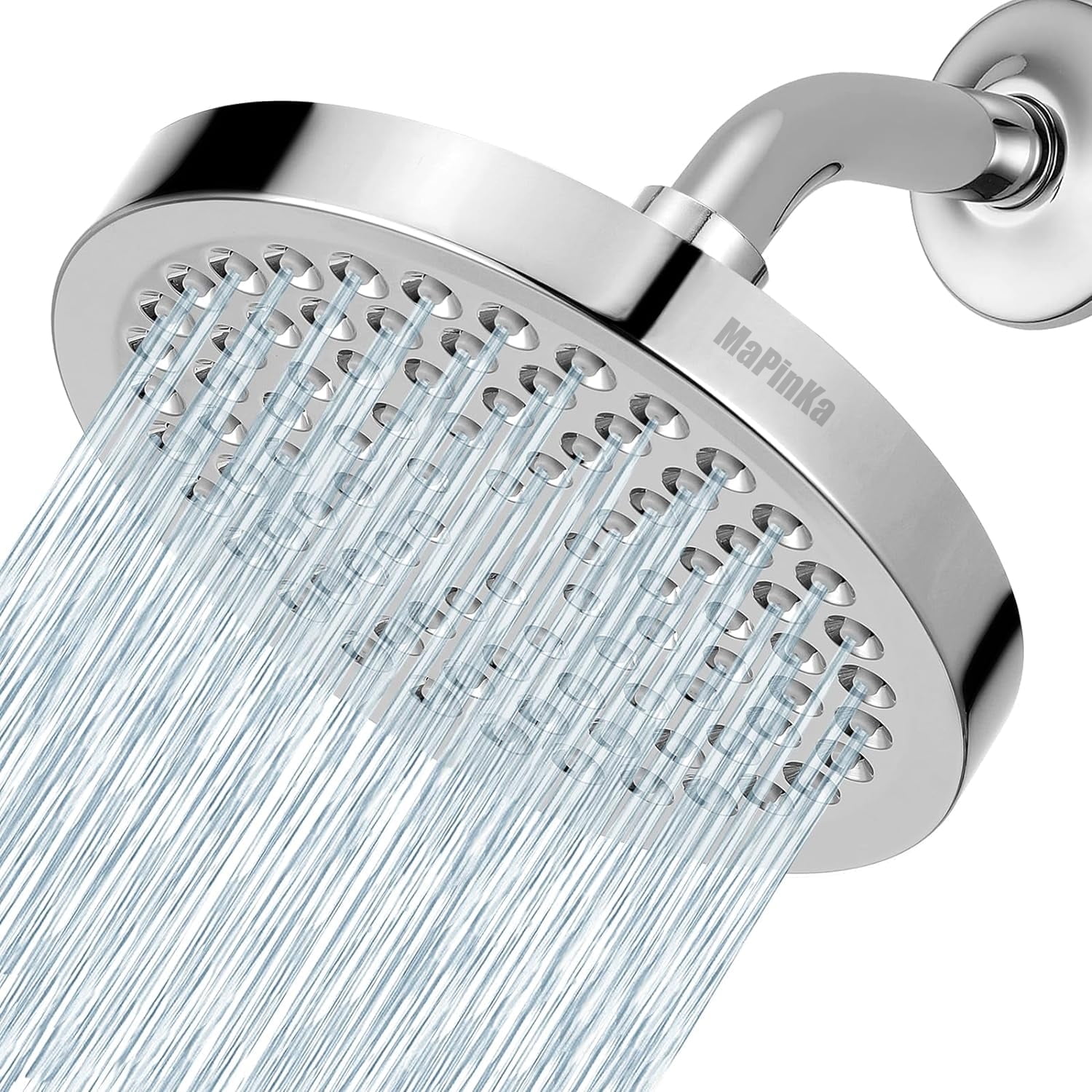 MaPinKa Luxury Chrome Plated High Pressure Shower Head - Self-Cleaning, Easy Install, Energy-Saving, Adjustable Ball Joint Rain - 6" Round Head for Bathroom