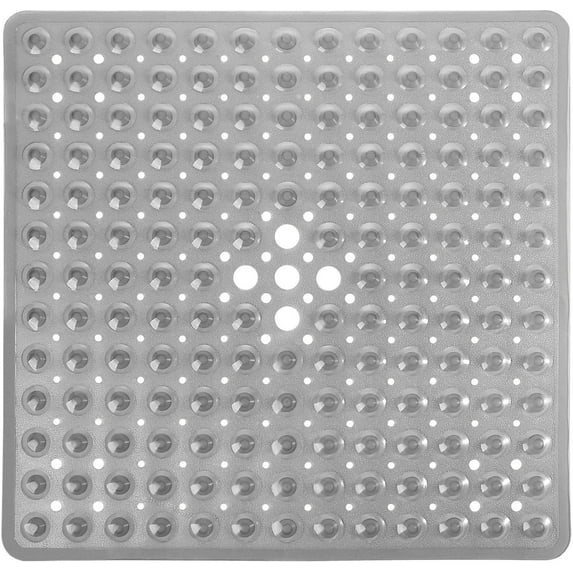 MaPinKa Non-Slip Shower Stall Mat with Suction Cups and Drain Holes - Soft 21x21 Inch Square Bath Mat for Bathroom - Machine Washable - Stall Floor Mats for Bathroom Accessories, Grey