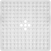 MaPinKa Non-Slip Shower Stall Mat with Suction Cups and Drain Holes - Soft 21x21 Inch Square Bath Mat for Bathroom - Machine Washable - Stall Floor Mats for Bathroom Accessories, Clear White