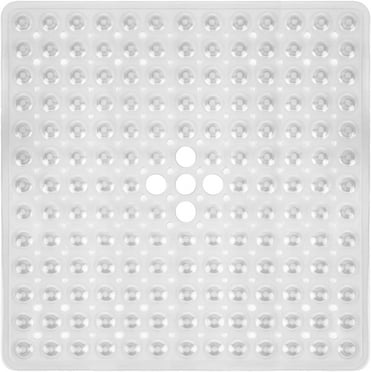 MaPinKa Non-Slip Shower Stall Mat with Suction Cups and Drain Holes - Soft 21x21 Inch Square Bath Mat for Bathroom - Machine Washable - Stall Floor Mats for Bathroom Accessories, Clear White