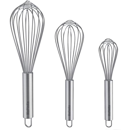MaPinKa Whisks for Cooking, 3 Pack Stainless Steel Whisk for Blending, Whisking, Beating and Stirring - Enhanced Version Balloon Wire Whisk Set - 8"+10"+12"