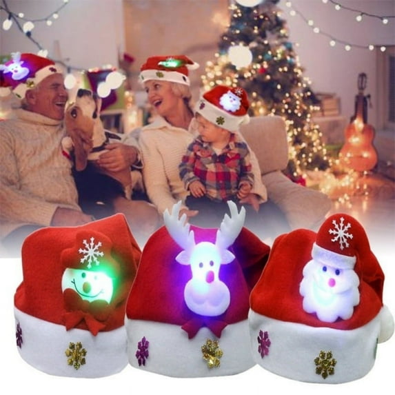 Light Up Christmas Hat for Adults and Kids Santa Claus Reindeer Snowman Xmas Cap