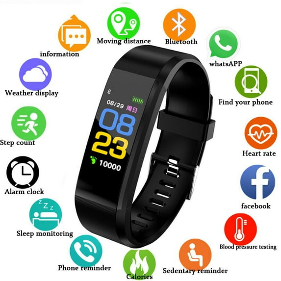 MaRainbow HR Heart Rate Monitor Blood Pressure SMS Bluetooth Unisex Blue Smart Band, 0.96"