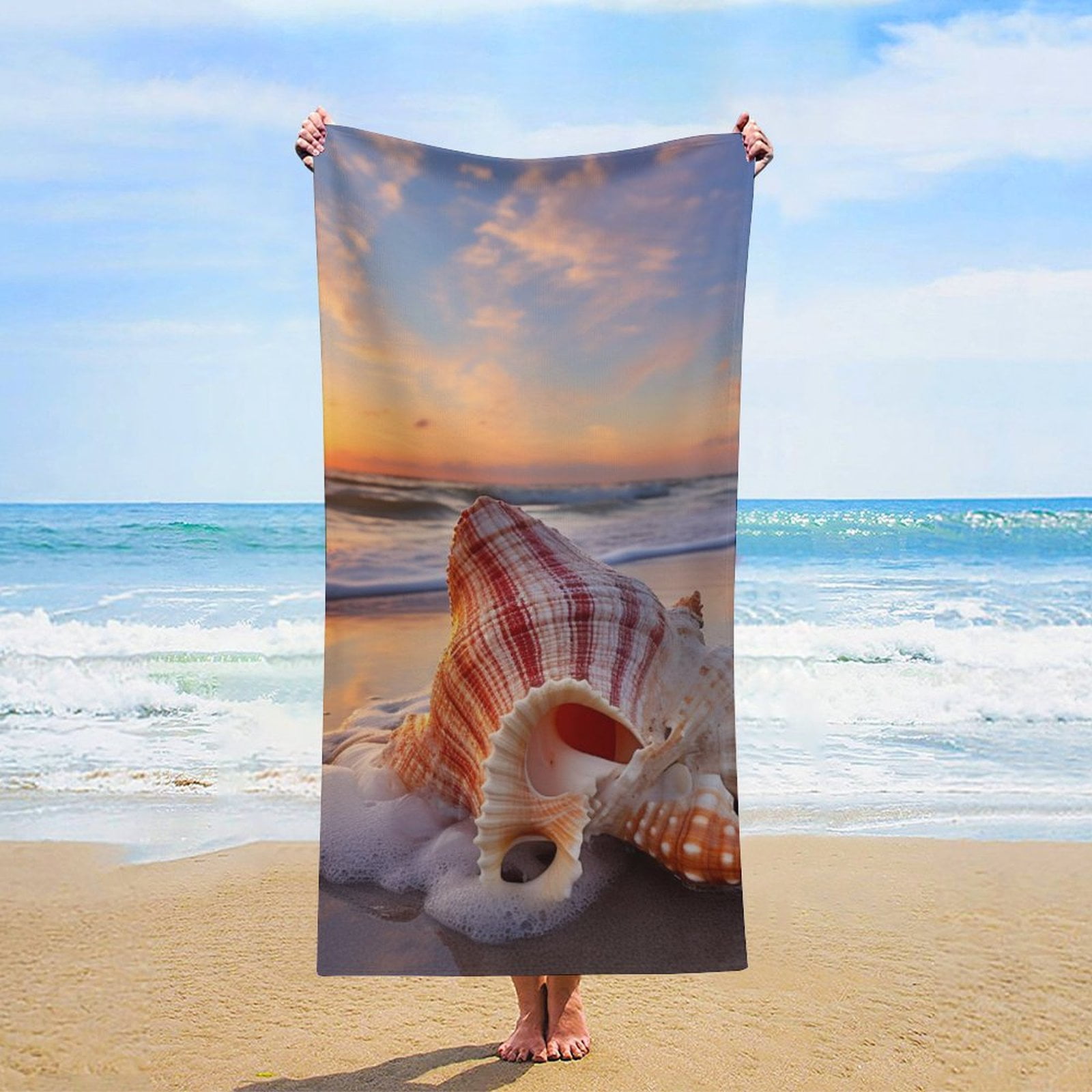 MaSiledy Beach Towels Beach Seashell Coastal Florida Pool/Beach Towel Absorbent Quick Dry Towel Summer Ocean Themed Sand Free Quick Dry Travel Towels for Women Men Adults Pool Sports Towel 30x60 inch